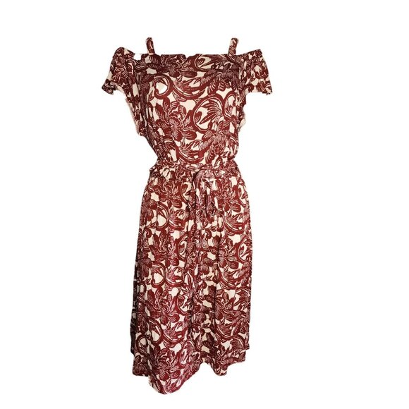 Ann Taylor Loft Dress Womens Size L Large Purple White Floral Tie Waist Hawaiian - Picture 1 of 6